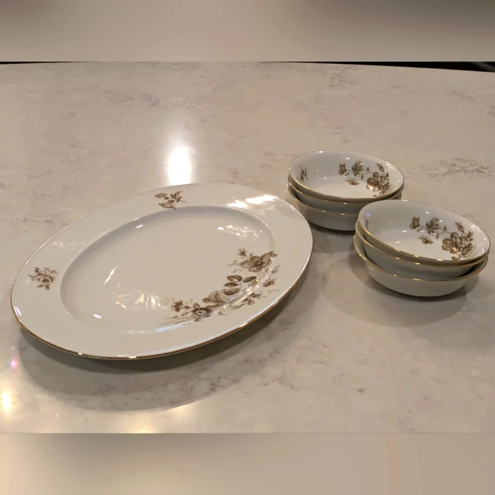 7pc. Johann Havilland Bavaria Germany Dinner Ware Set. Oval Serving Plate and 6